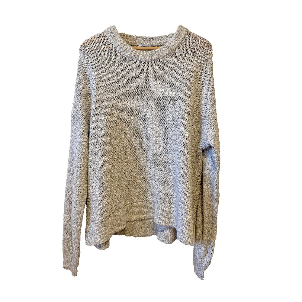 Madewell Off-the-Shoulder Open Knit Sweater in Light Gray
